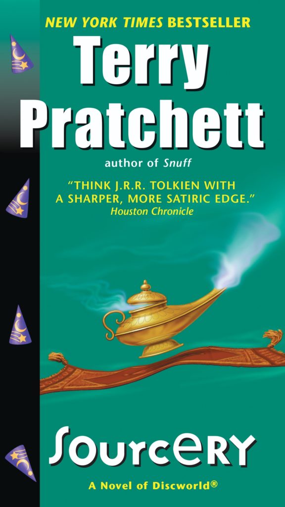 Sourcery US Paperback Book Cover by Terry Pratchett